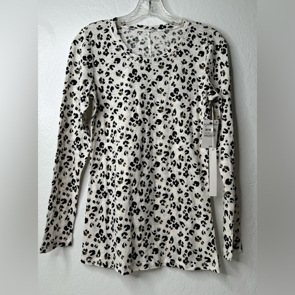 Caslon Long Sleeve Shirt Women’s Size XS Ivory Black Animal Cheetah Print New